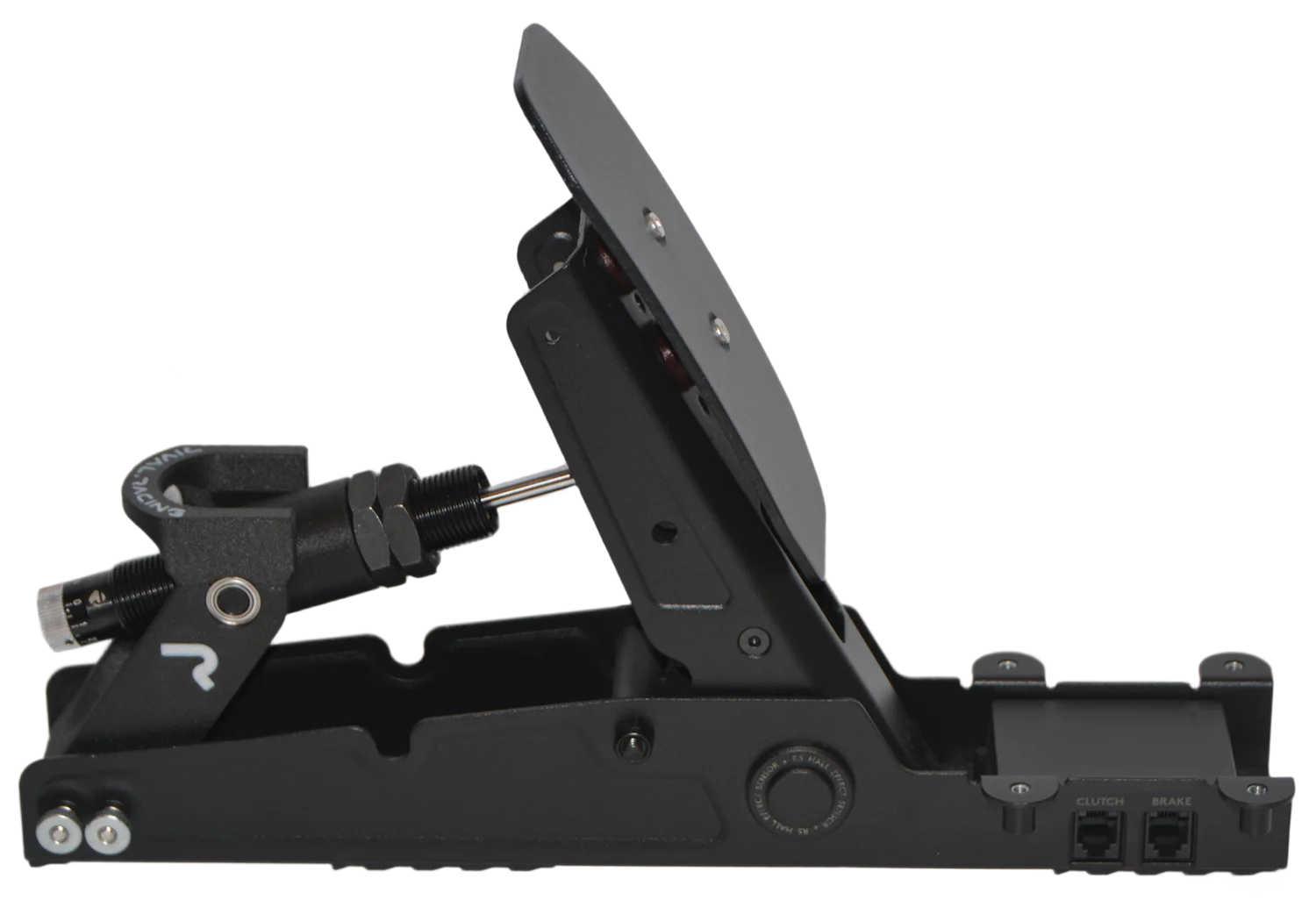 Tracktility hydraulic damper kit installed on a Logitech G-RS pedal, side profile